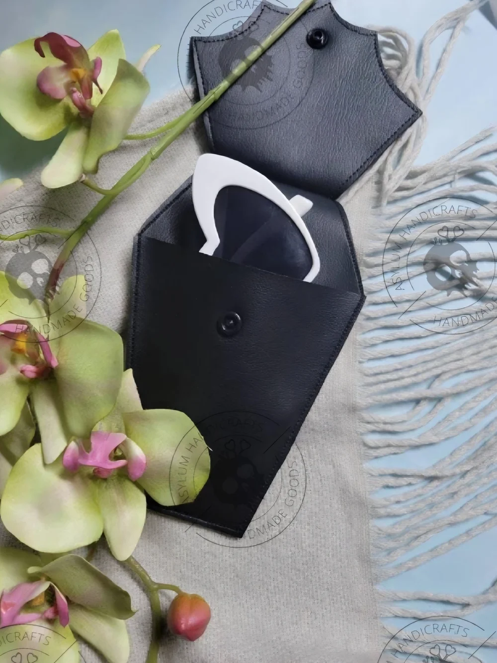 Handmade Black Faux Leather Bat Wing Glasses Case